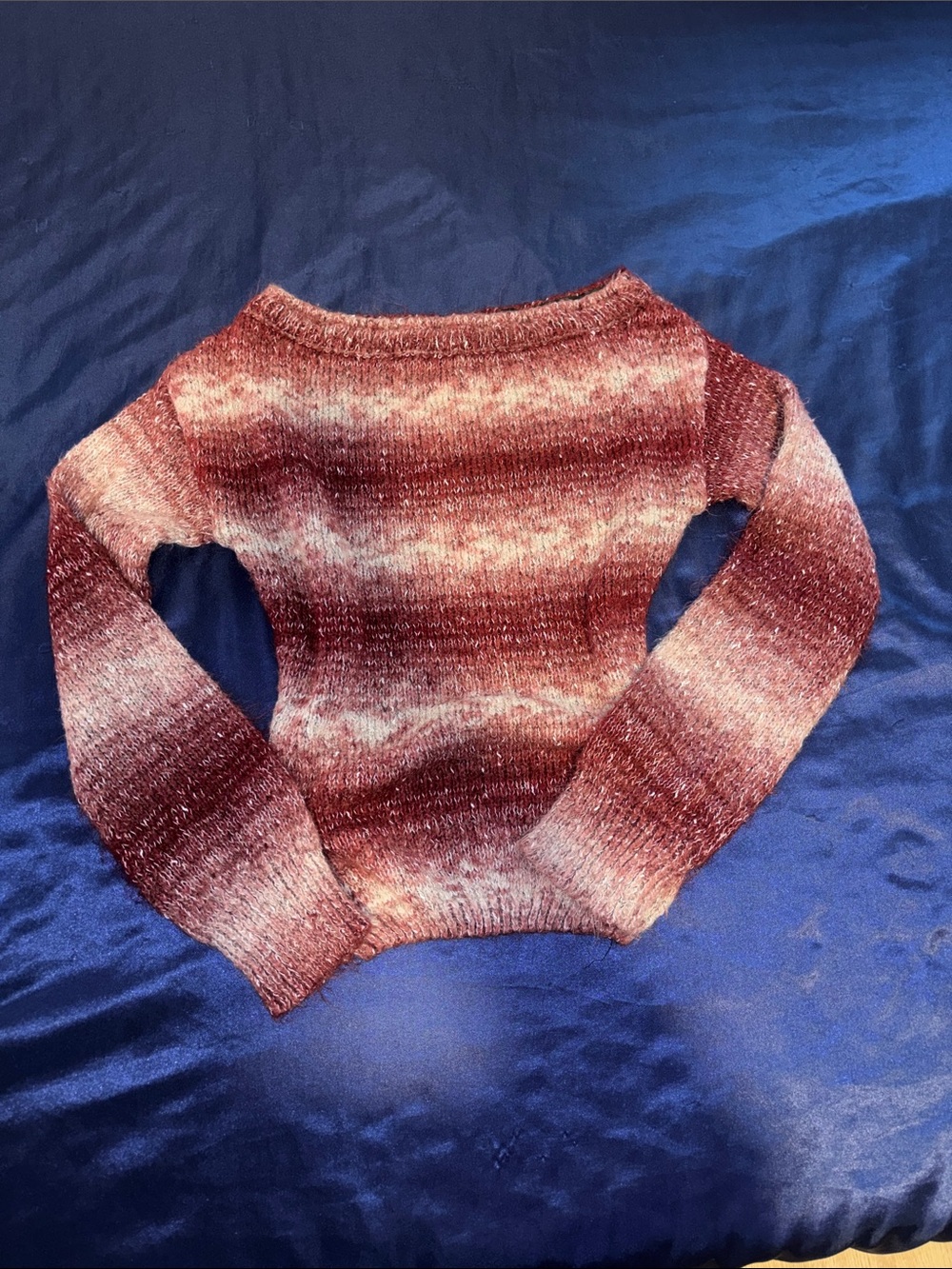 SHEIN Off-the-Shoulder Ombre Burgundy Knit Sweater